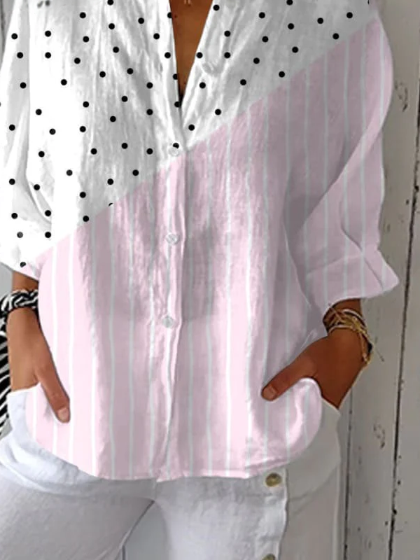 Loose Casual Polka Dots Shirt Collar Shirt