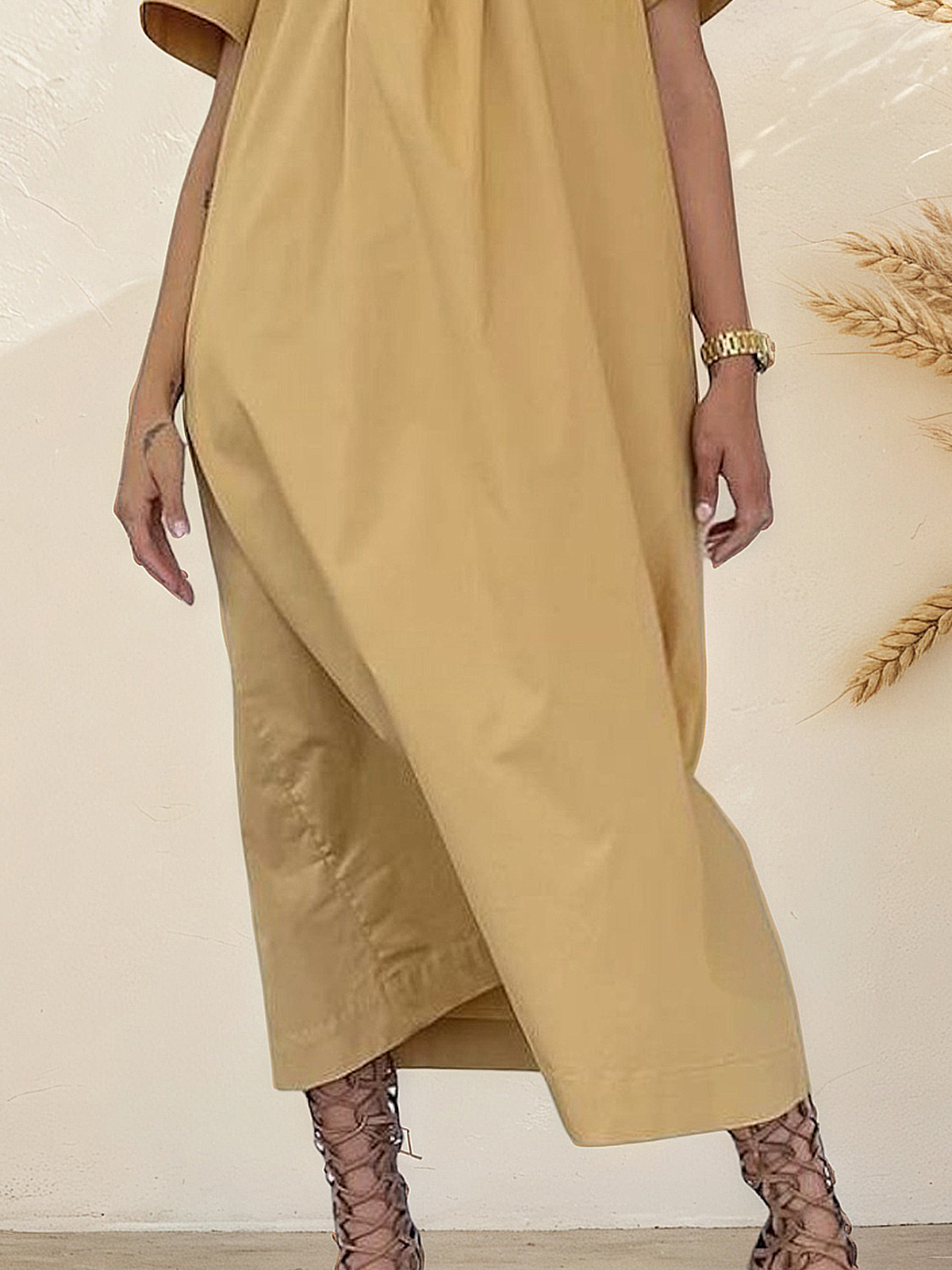 Vacation Plain  Crew Neck Midi Dress