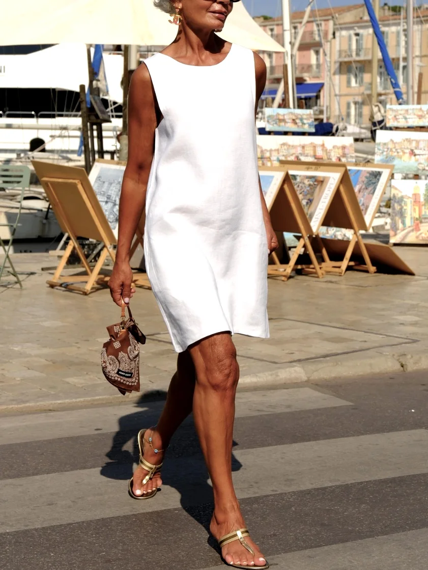 Crew Neck Regular Fit Casual Dress With No