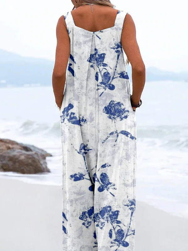 Loose Linen Blend Vintage Jumpsuit
