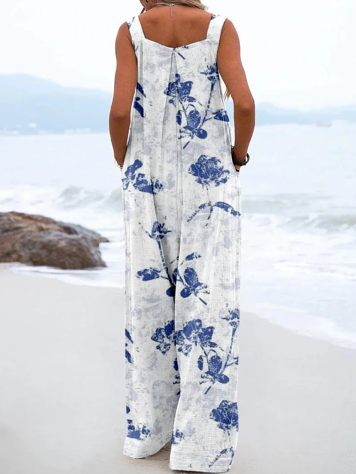 Loose Linen Blend Vintage Jumpsuit