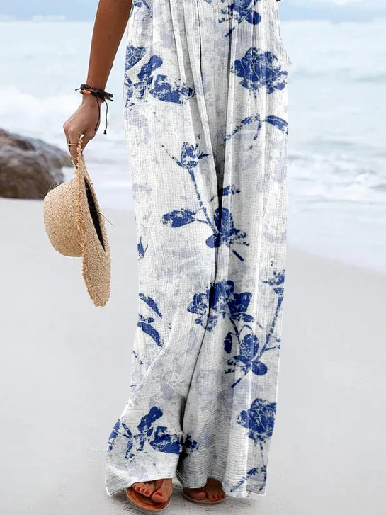 Loose Linen Blend Vintage Jumpsuit