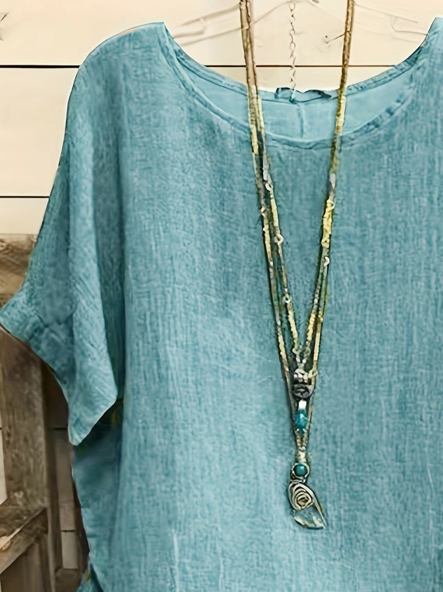 Women Plain Crew Neck Casual Short Sleeve T-shirt