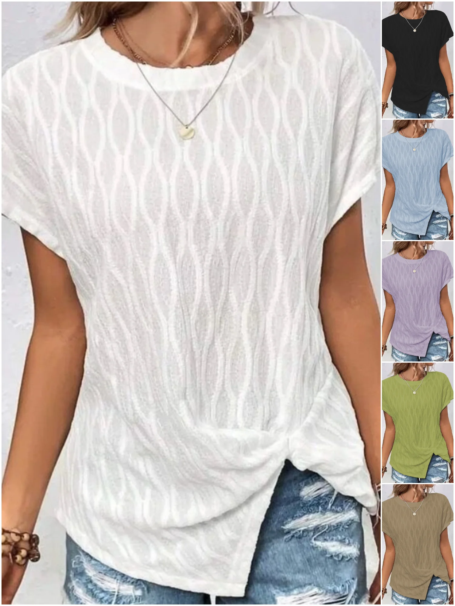 Women Geometric Crew Neck Casual Short Sleeve T-shirt