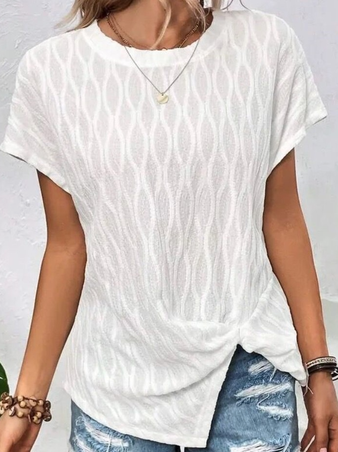 Women Geometric Crew Neck Casual Short Sleeve T-shirt