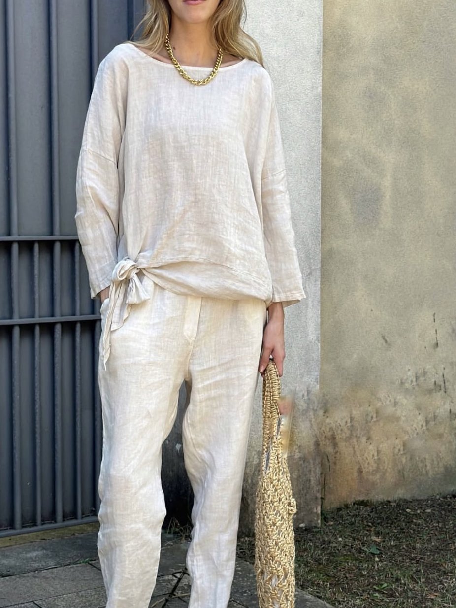 Crew Neck Casual Cotton Two-Piece Set