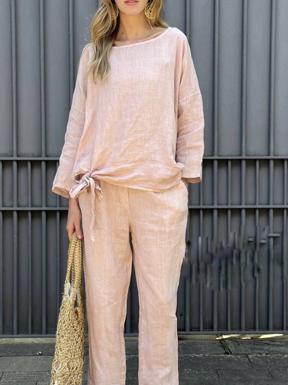 Crew Neck Casual Cotton Two-Piece Set
