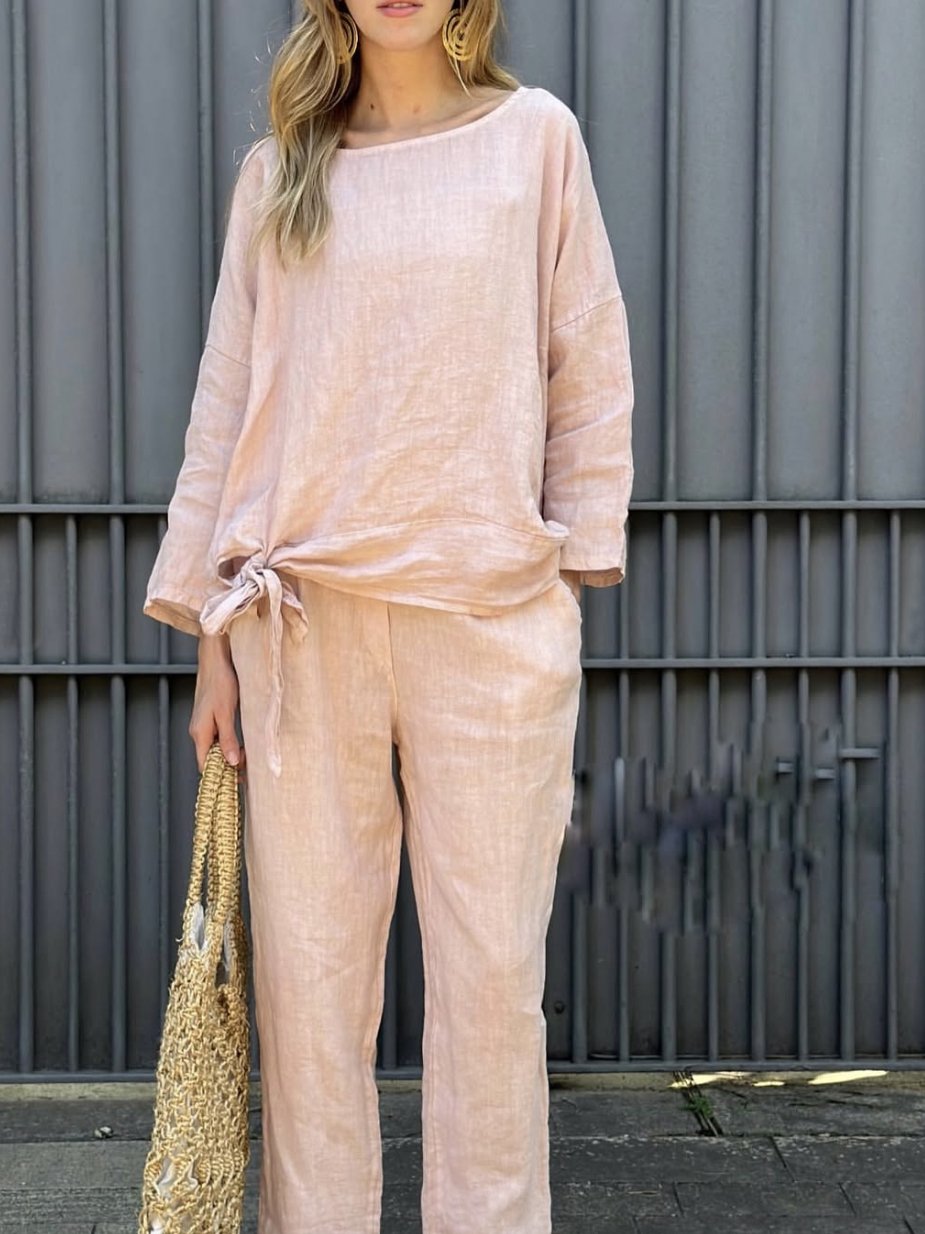 Crew Neck Casual Cotton Two-Piece Set
