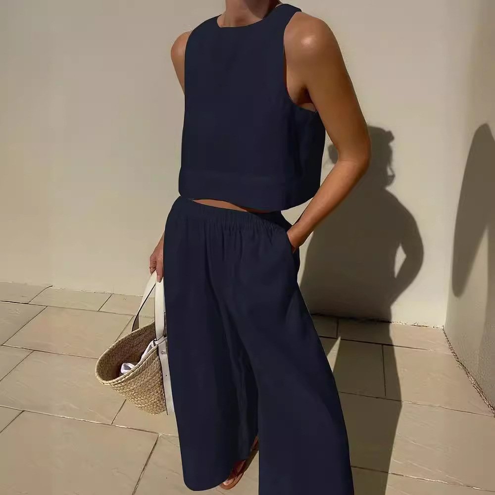 Women's Plain Daily Going Out Two-Piece Set White Casual Summer Top With Pants Matching Set