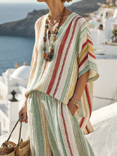 Cotton and linen women's striped suit
