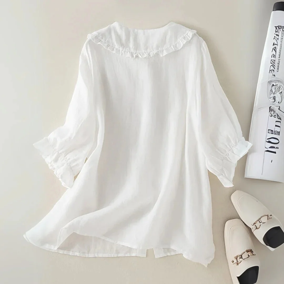 Women's Casual Cute Doll Collar Short Sleeve Shirt