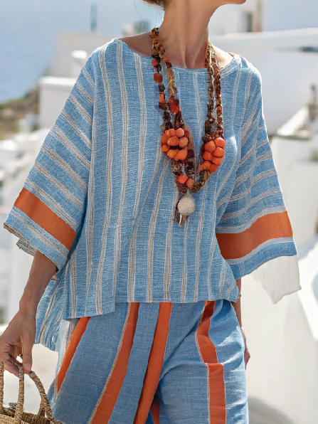 Cotton and linen women's striped suit