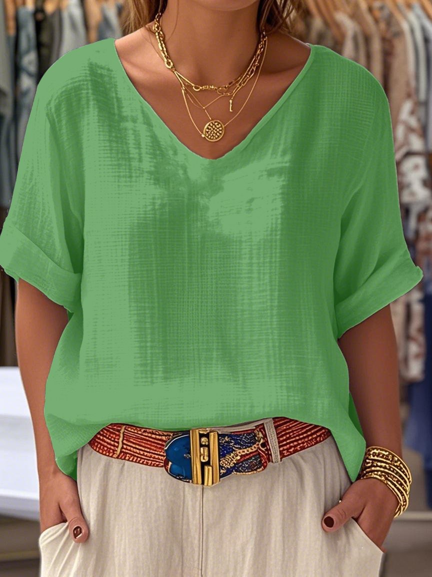 Cotton And Linen Short Sleeve T-Shirt
