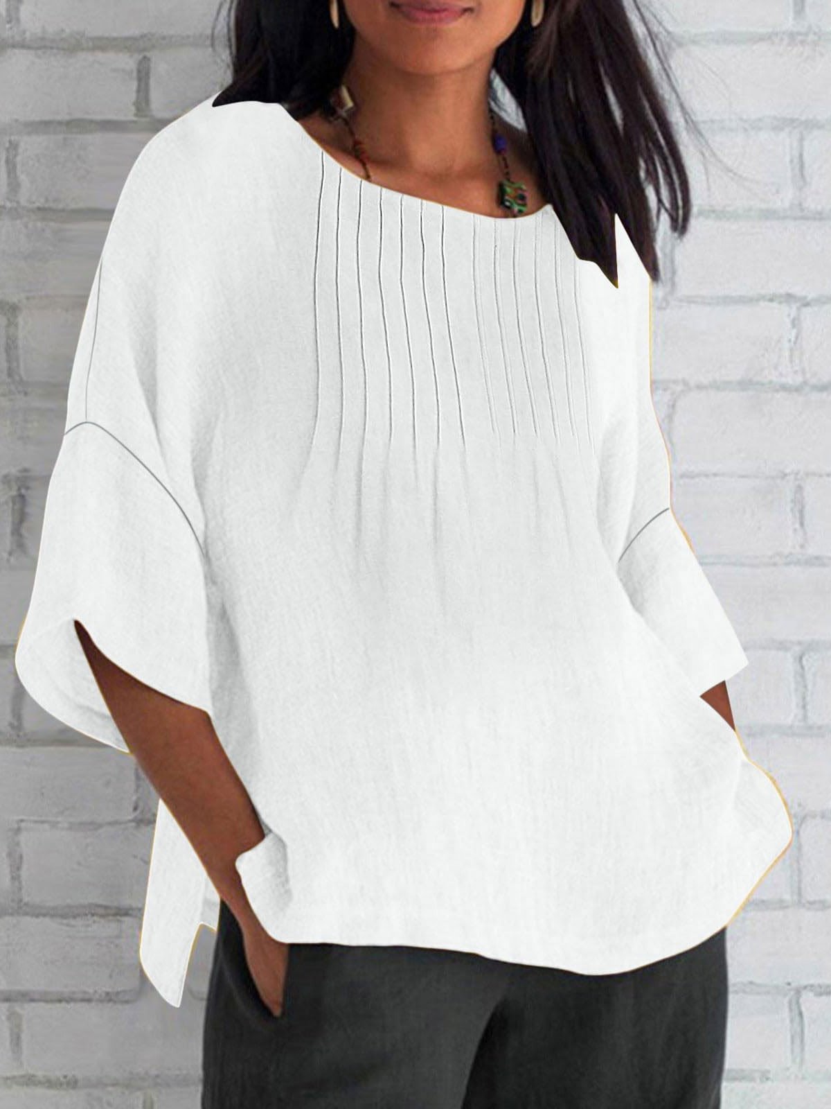 Casual Plain Crew Neck Blouse