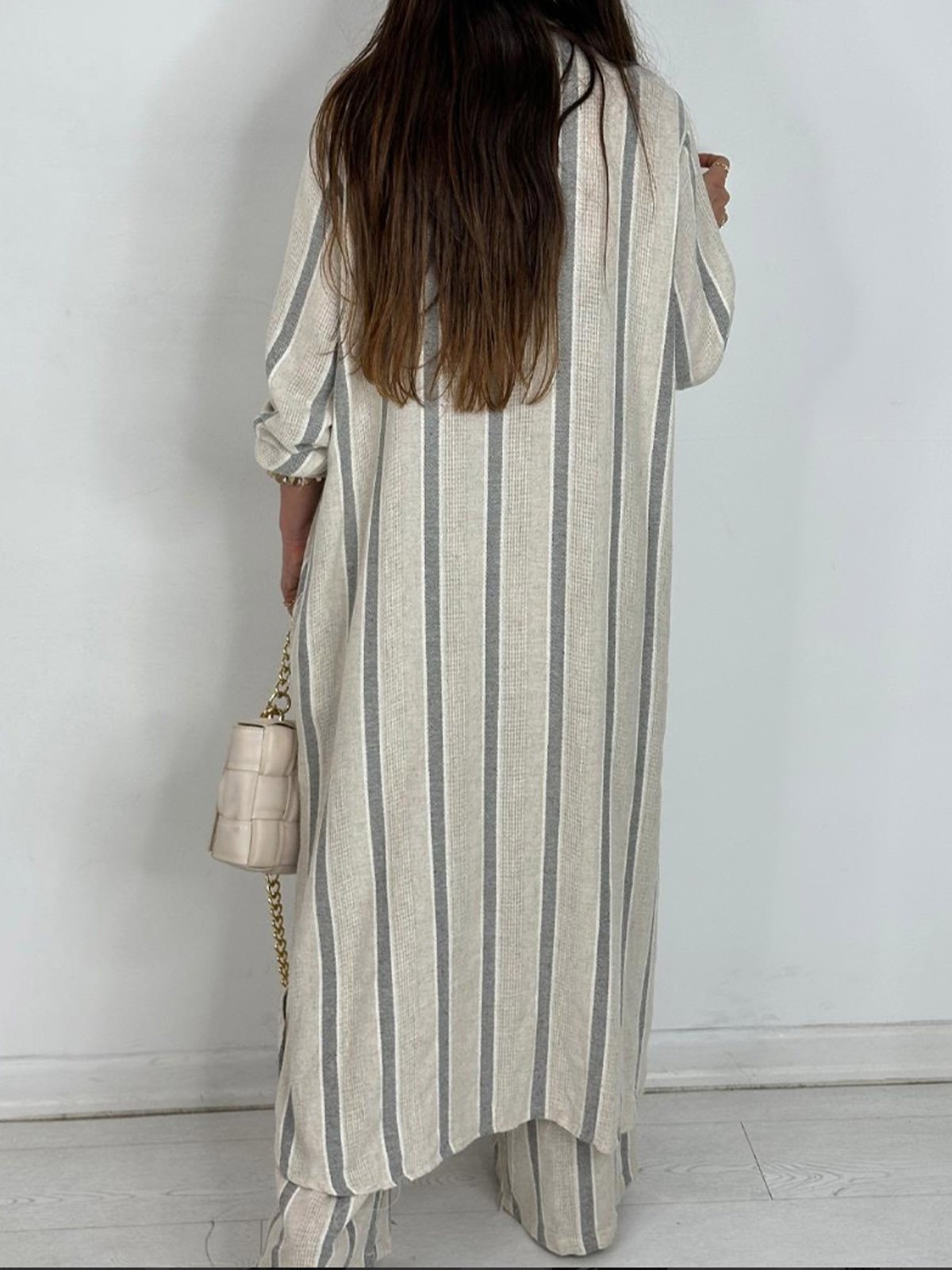 Casual Striped Shirt Collar Two-Piece Set