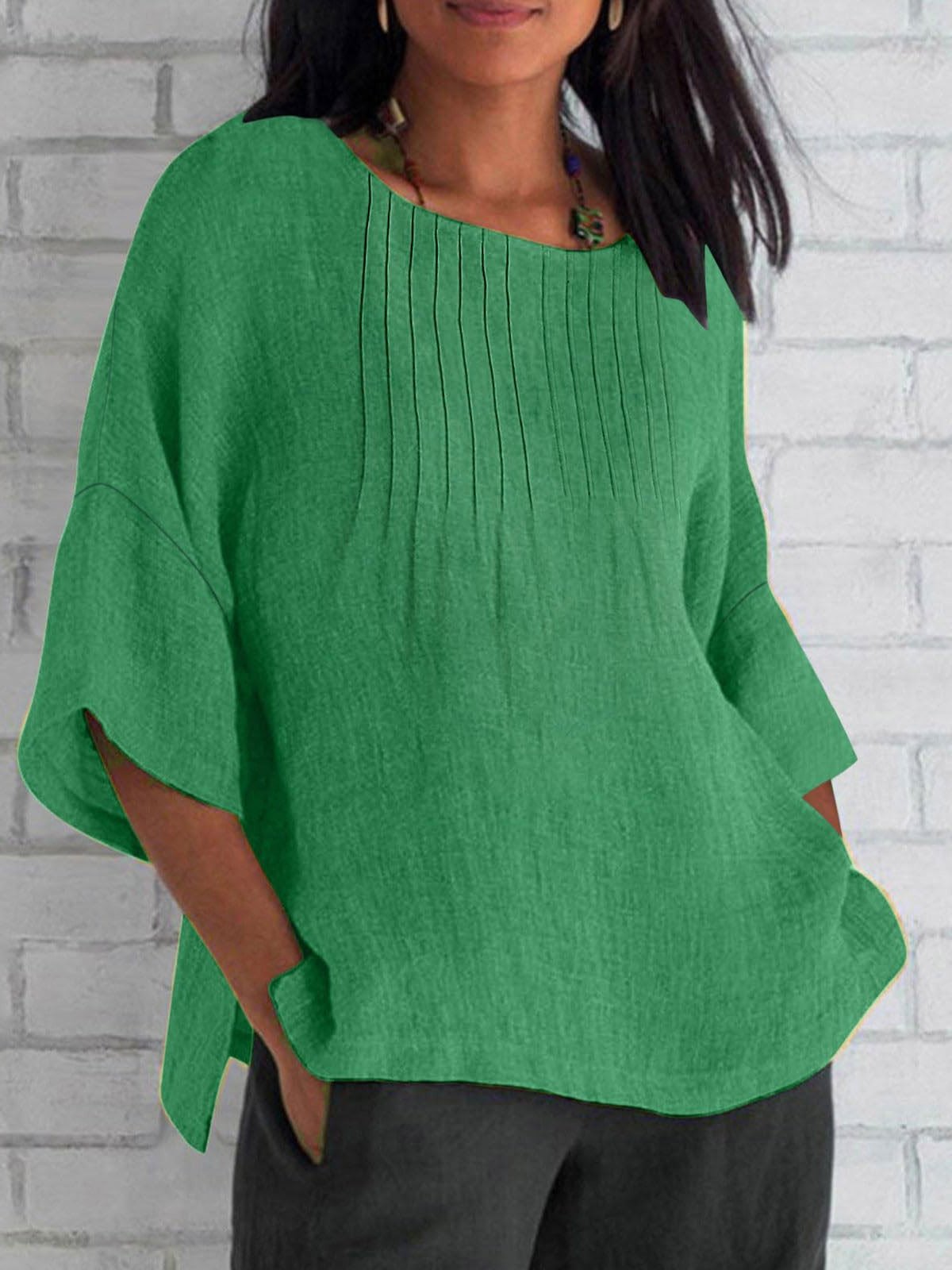 Casual Plain Crew Neck Blouse