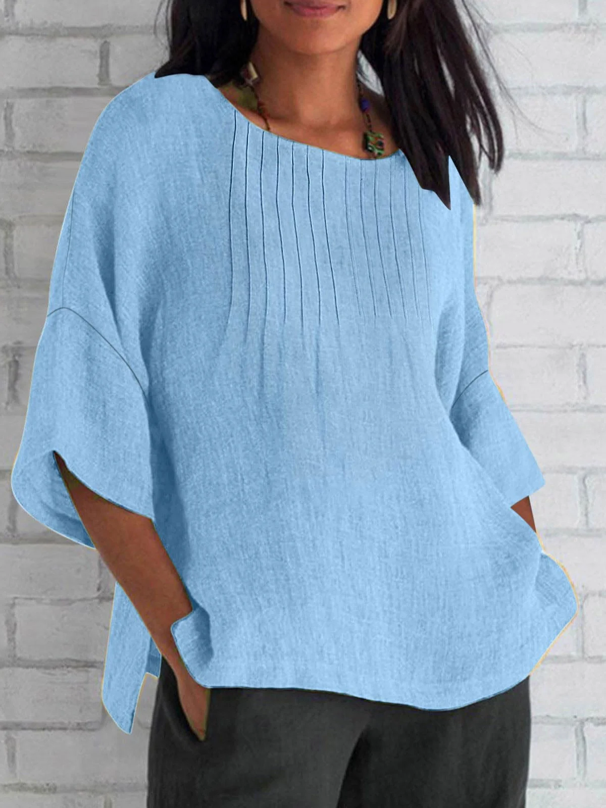 Casual Plain Crew Neck Blouse