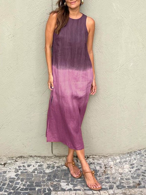 Women's Sleeveless Summer Blue Color Block Crew Neck Daily Going Out Casual Maxi A-Line Flowy Dress Dress