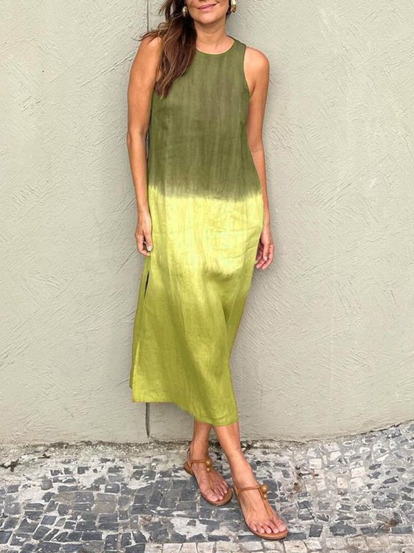 Women's Sleeveless Summer Blue Color Block Crew Neck Daily Going Out Casual Maxi A-Line Flowy Dress Dress