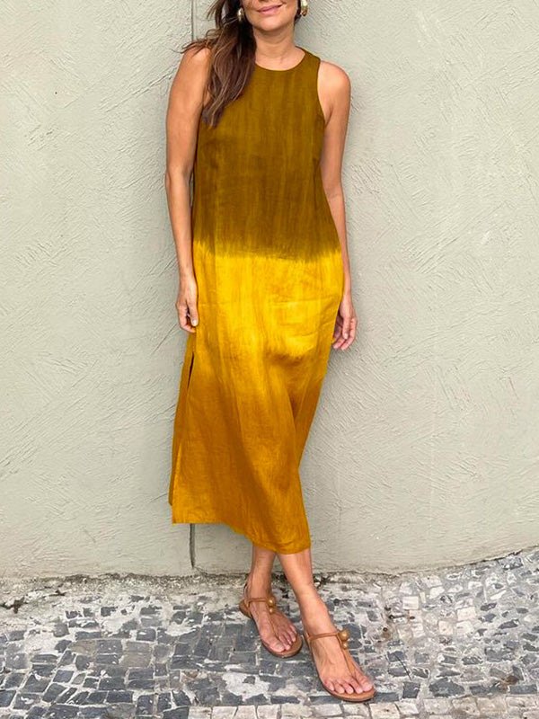 Women's Sleeveless Summer Blue Color Block Crew Neck Daily Going Out Casual Maxi A-Line Flowy Dress Dress