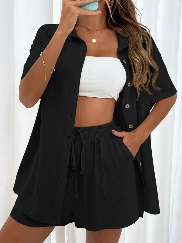 Women's Split Joint Plain Daily Going Out Two-Piece Set Pink Casual Summer Top With Pants Matching Set