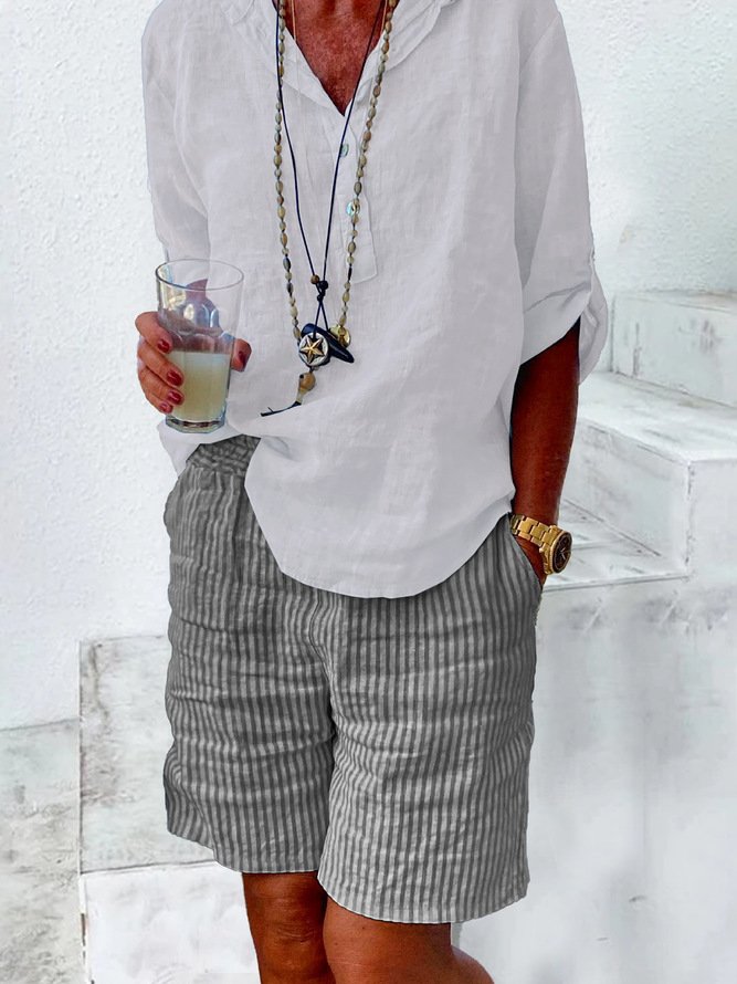 Summer New Linen Shorts Casual Loose Ladies Thin Pajama Pants Striped Outer Wear Beach Shorts