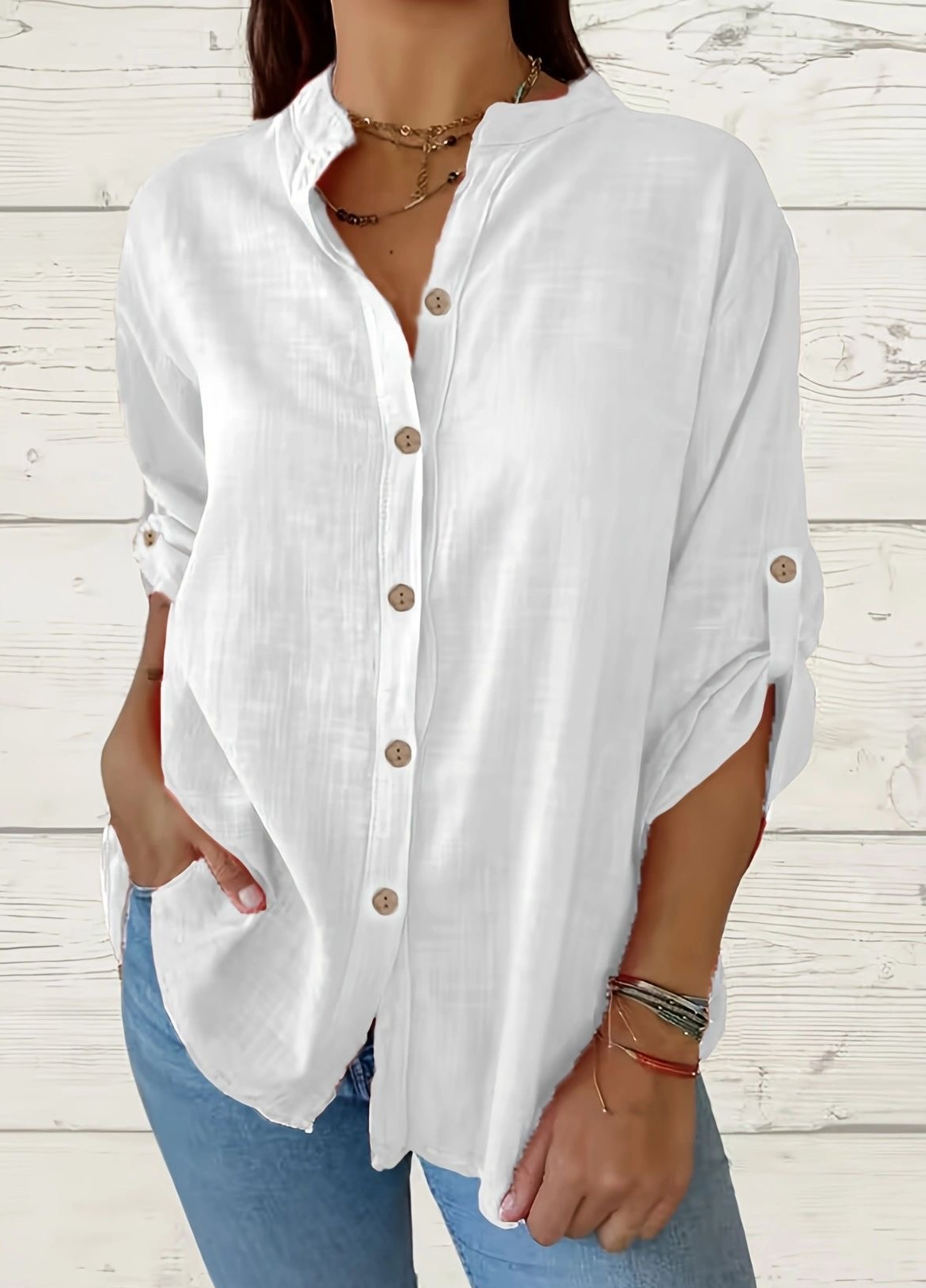 Women's Stand Collar Long Sleeve Shirt