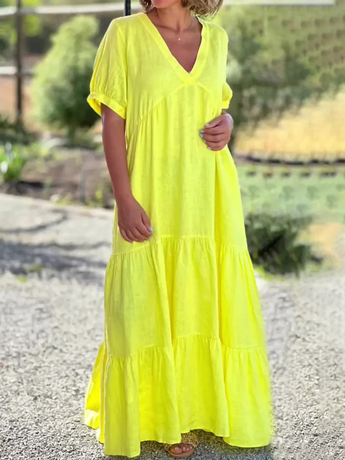 Casual Plain V Neck Maxi Dress