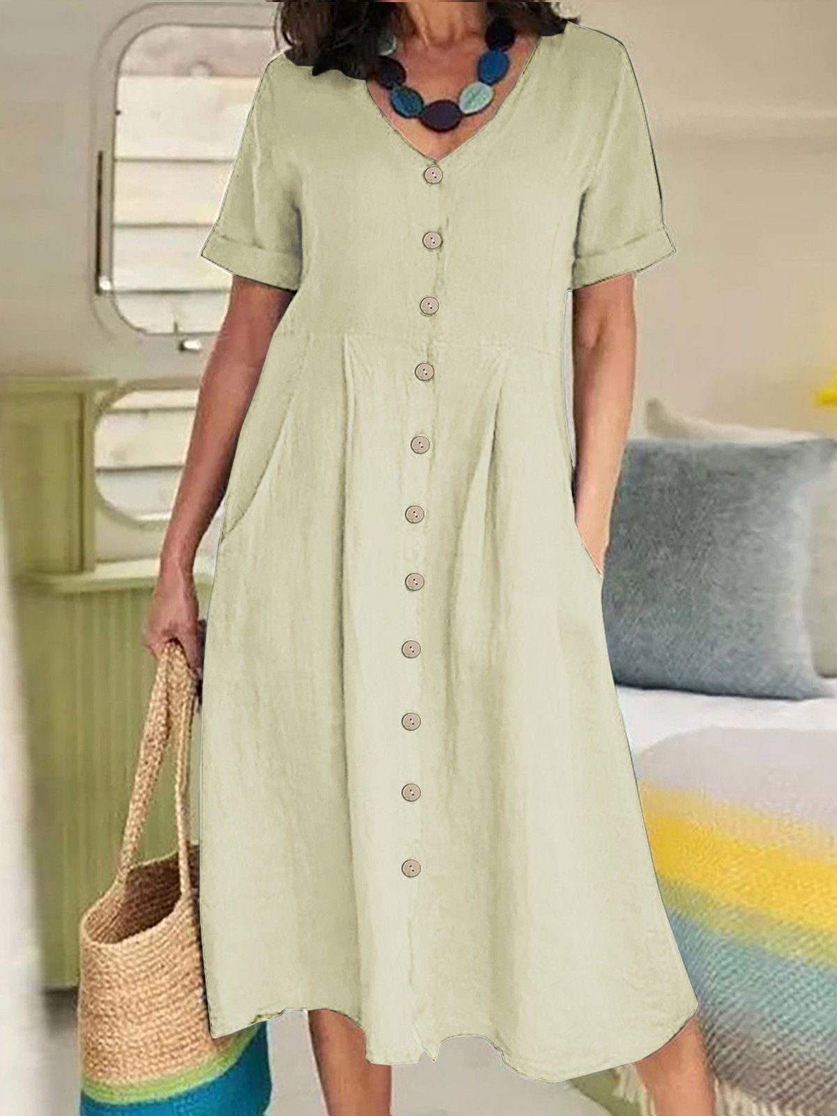 Casual Plain V Neck Maxi Dress