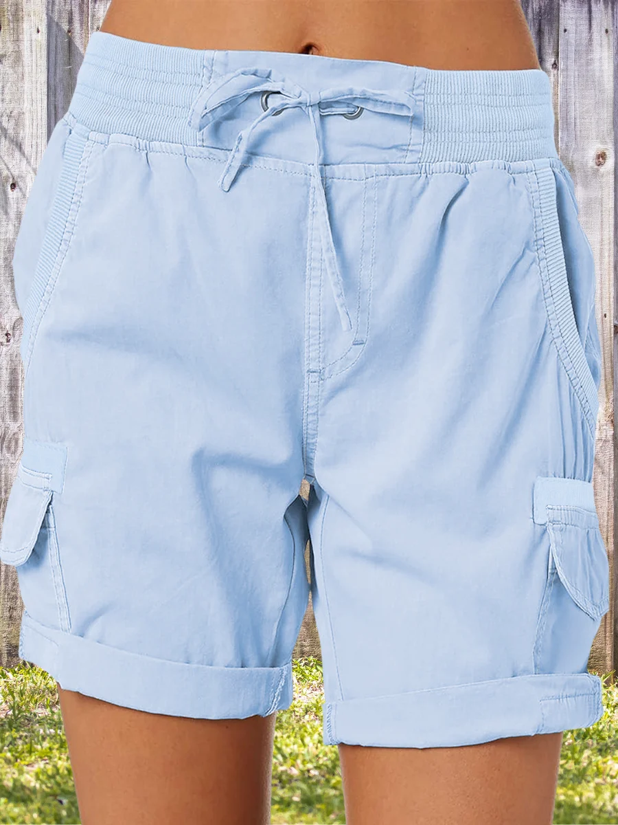 High Waist Women's Overalls Casual Pants Cotton And Linen Shorts Thin A-line Loose Wide-leg Shorts