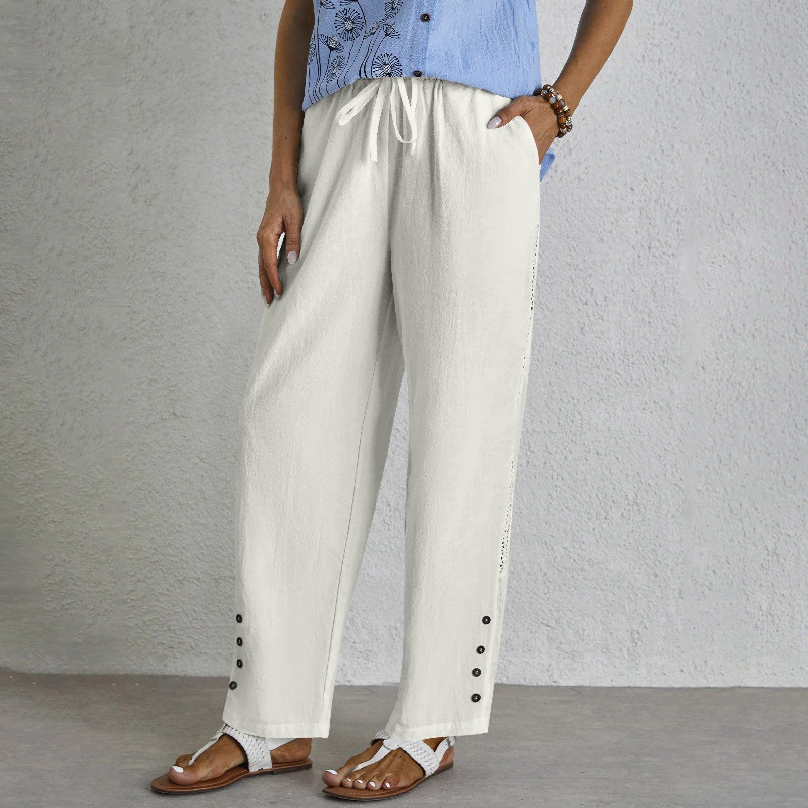 Women's  Elastic Waist H-Line Wide Leg Pants Daily Going Out Pants White Casual Split Joint Plain Spring/Fall Pants