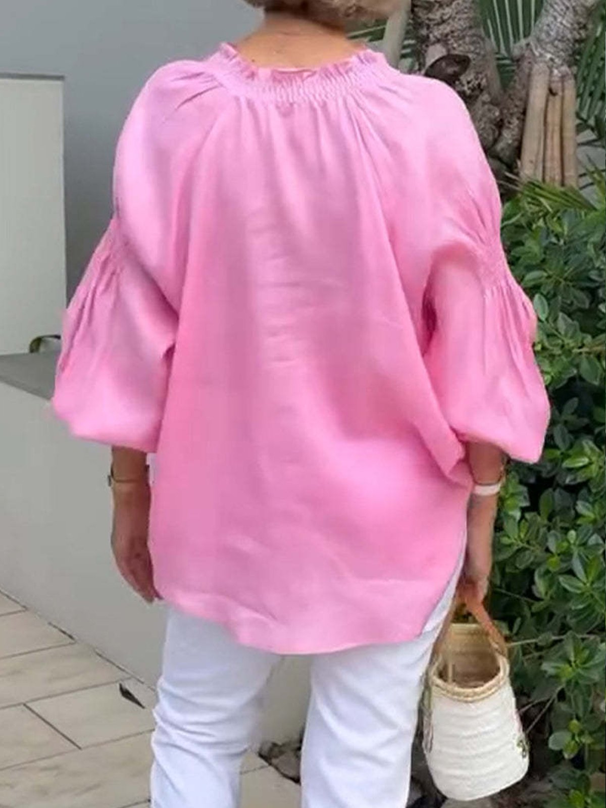 Casual Plain Half Open Collar Blouse