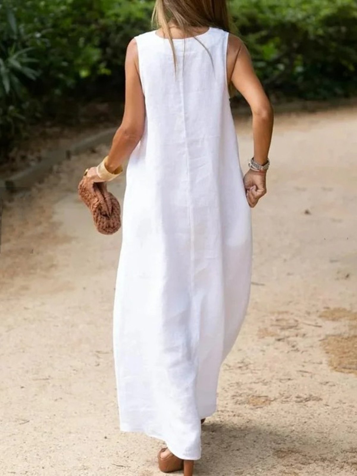 Casual Plain V Neck Maxi Dress