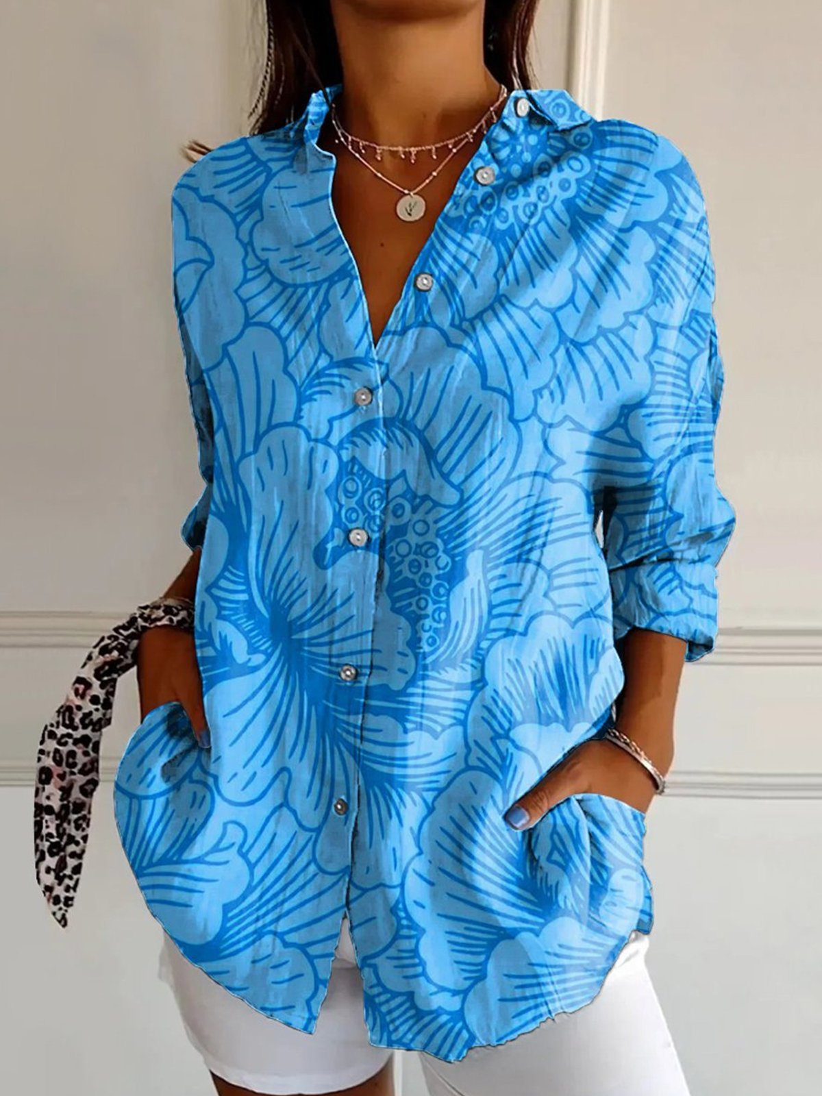 Casual Floral Shirt Collar Shirt