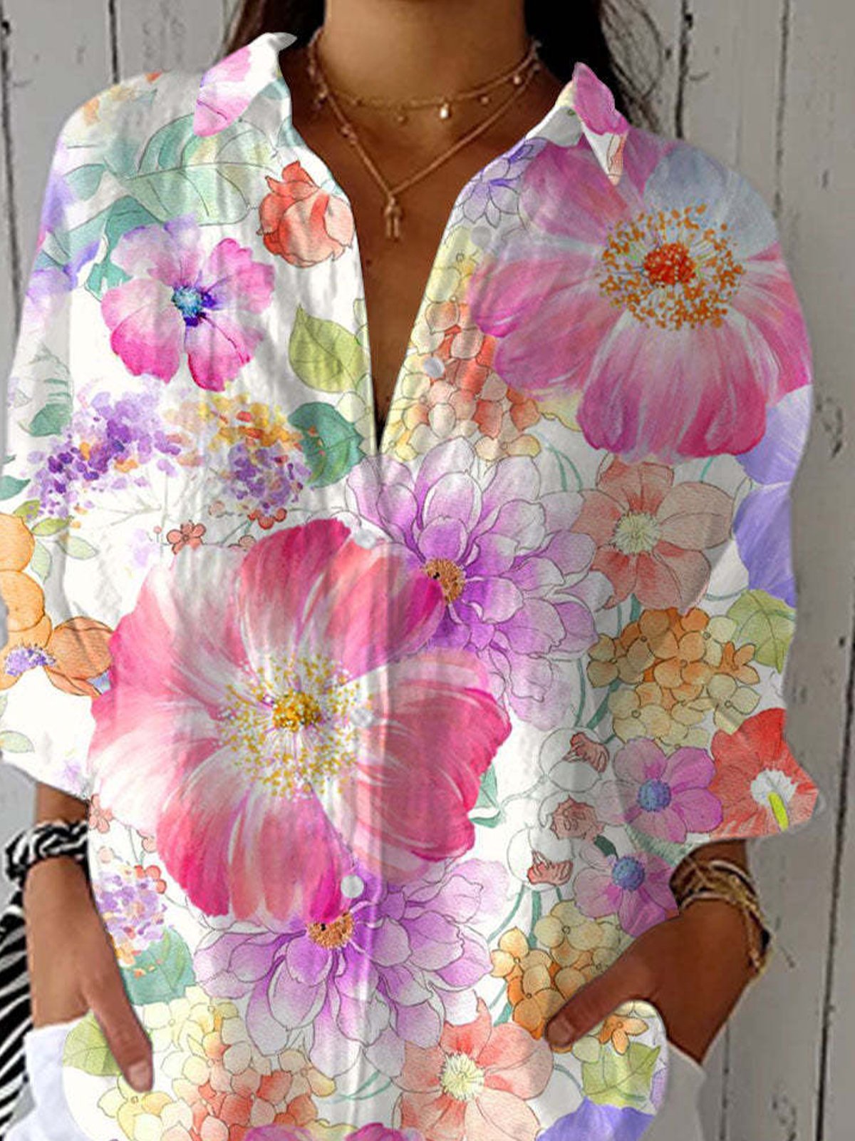Casual Floral Shirt Collar Shirt