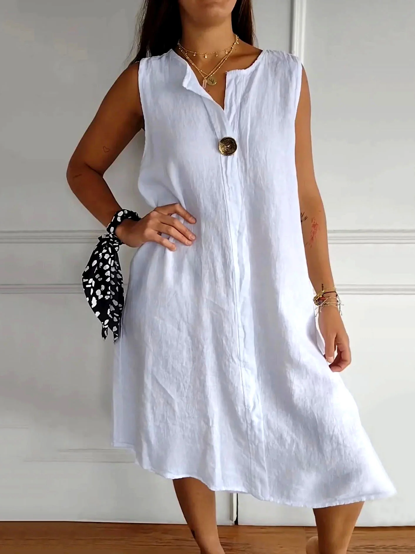 Casual V Neck Plain Regular Fit Dress With No
