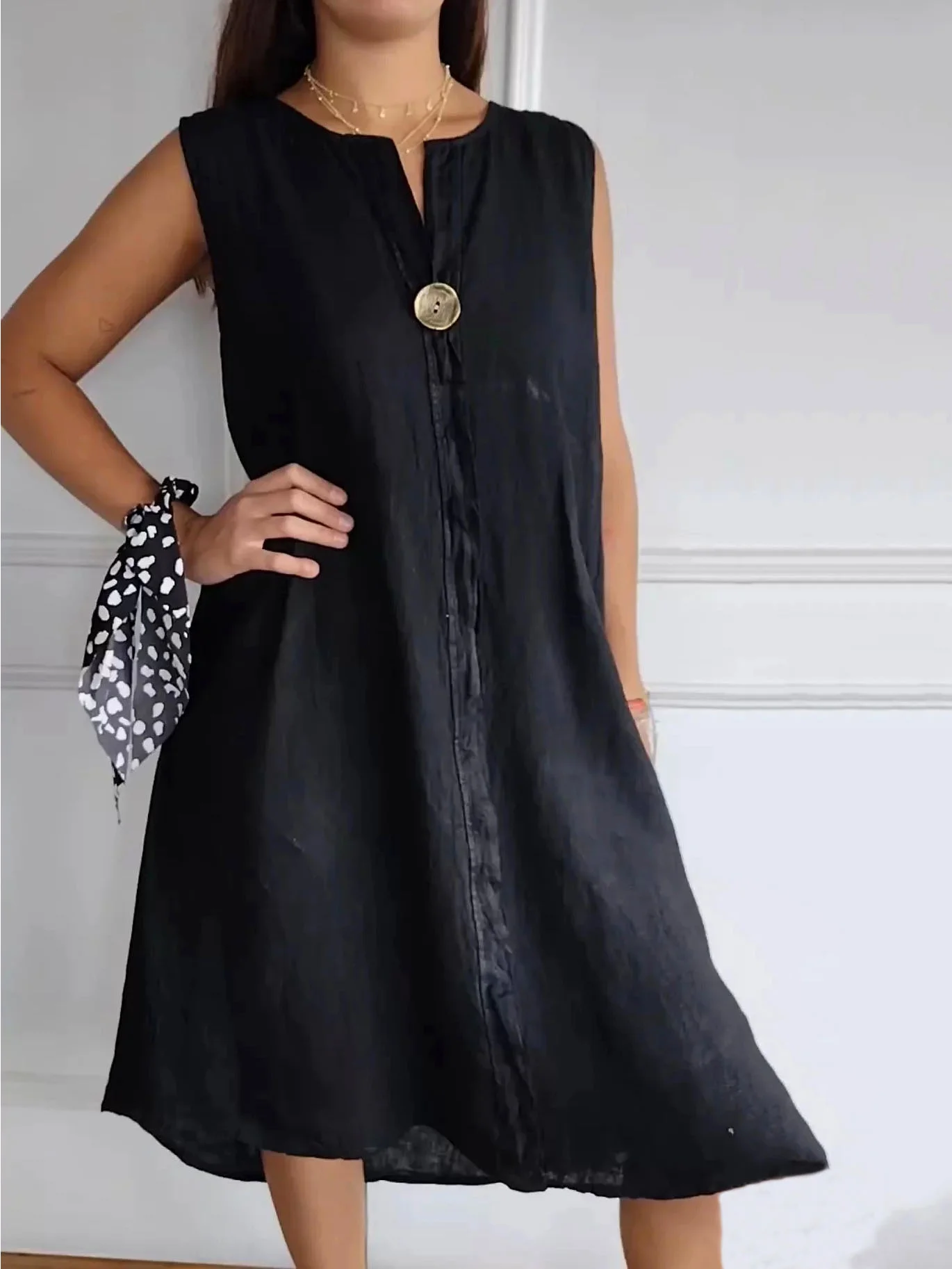 Casual V Neck Plain Regular Fit Dress With No