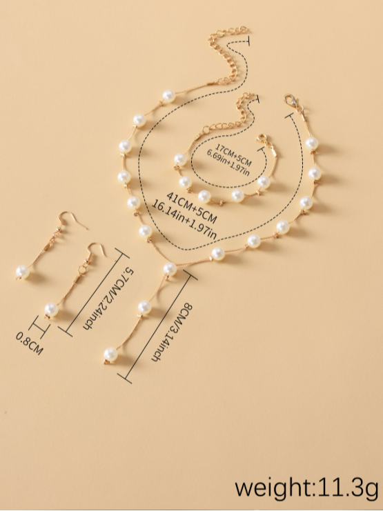 Jewelry Fashion Pearl Pendant Alloy Light Luxury Pearl Earrings Bracelet Earrings Necklace Three-piece Necklace