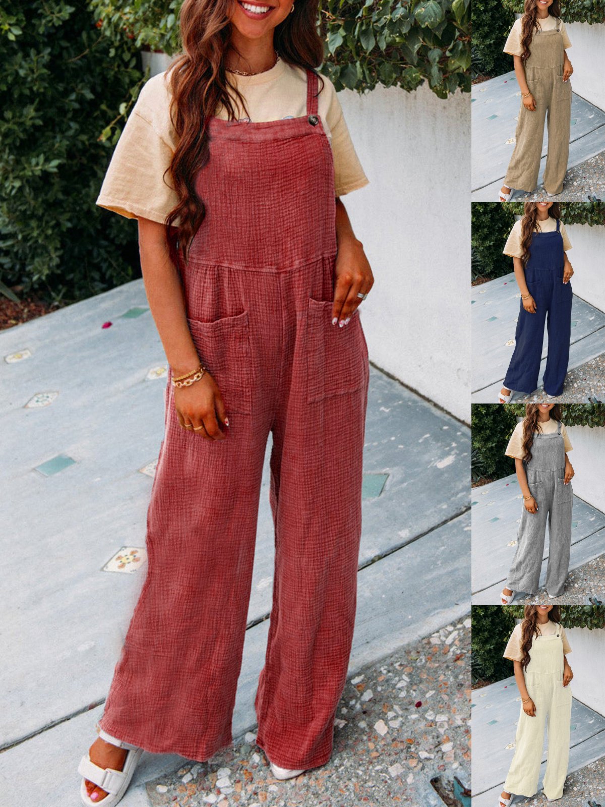 Women's H-Line Overall Spaghetti Daily Going Out Casual Buckle Plain Summer Long Jumpsuit Romper