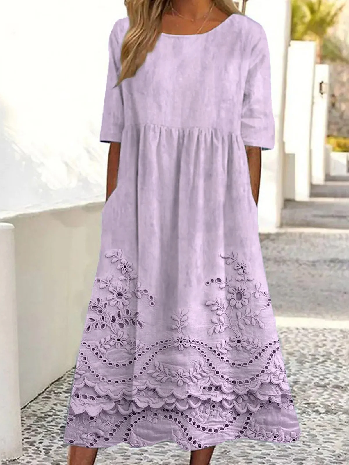 Simple Crew Neck 3D Printing Dress With No