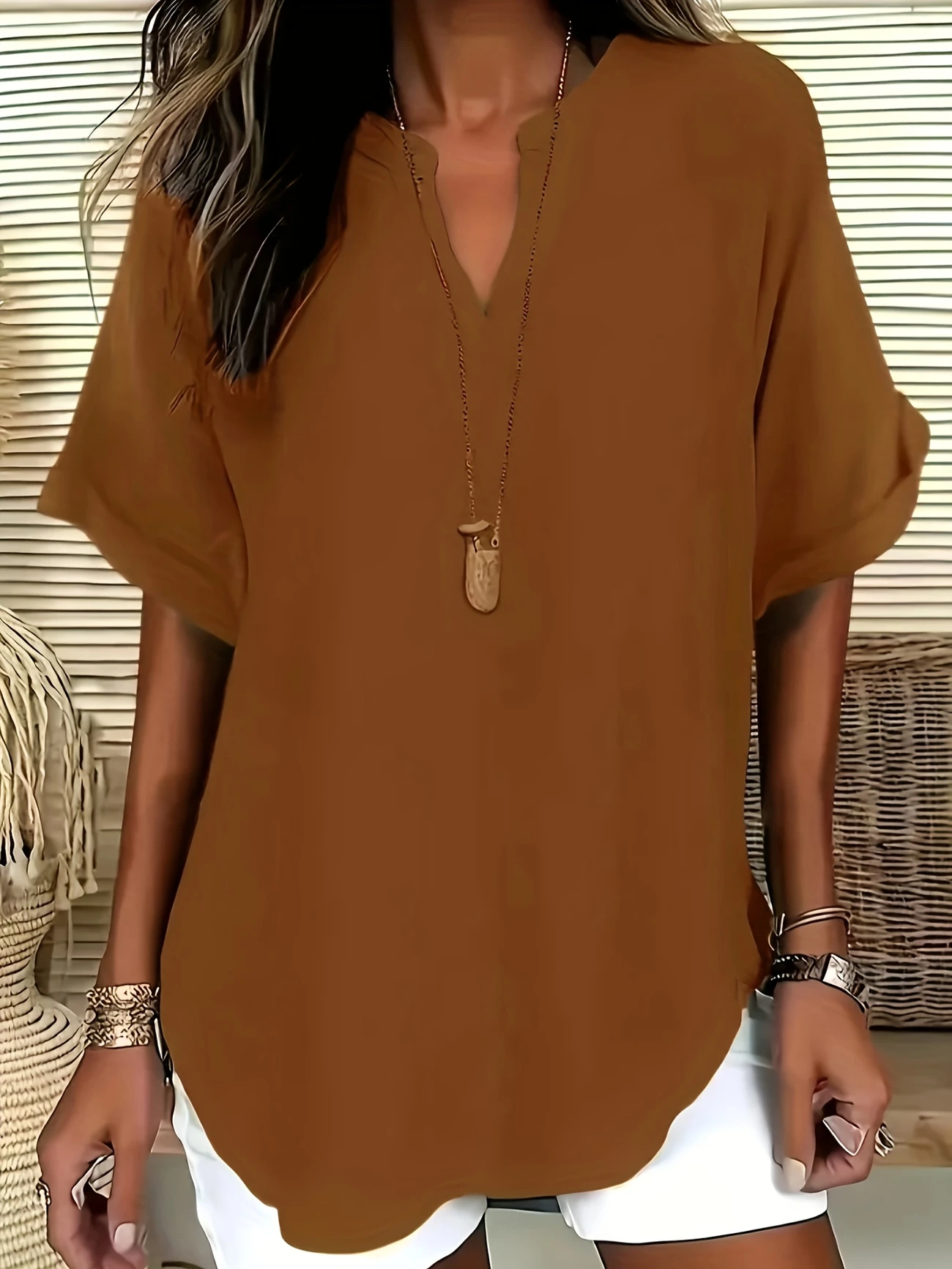 Women's V-Neck Short Sleeve Casual Shirt