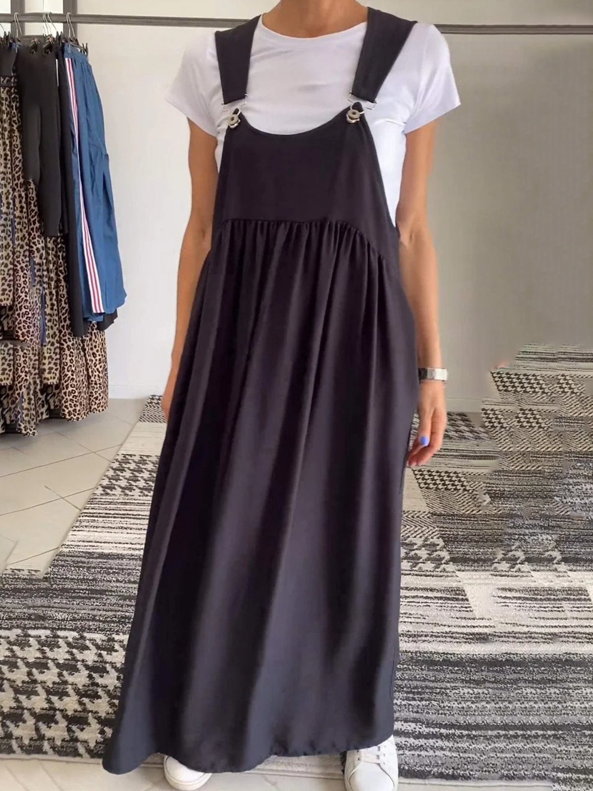 Casual Plain Spaghetti Maxi Dress No Inside T-shirt