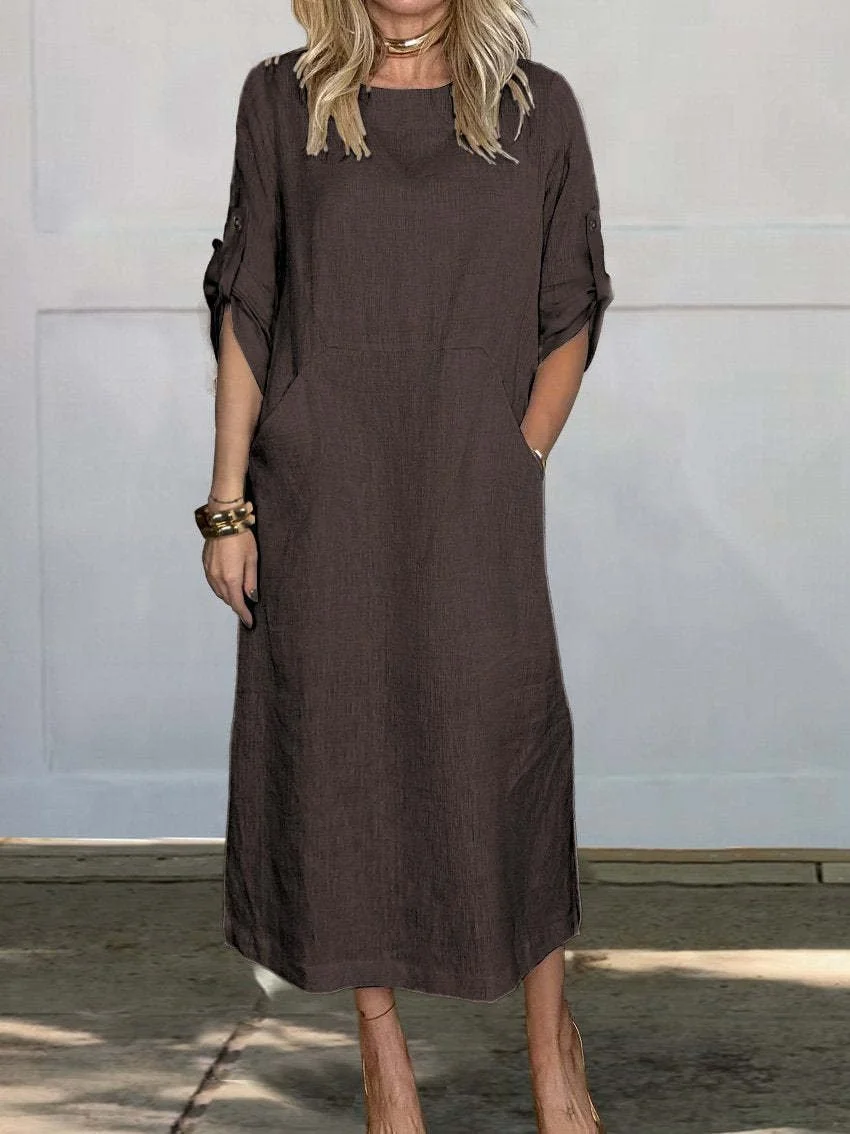 Casual Plain Crew Neck Maxi Dress