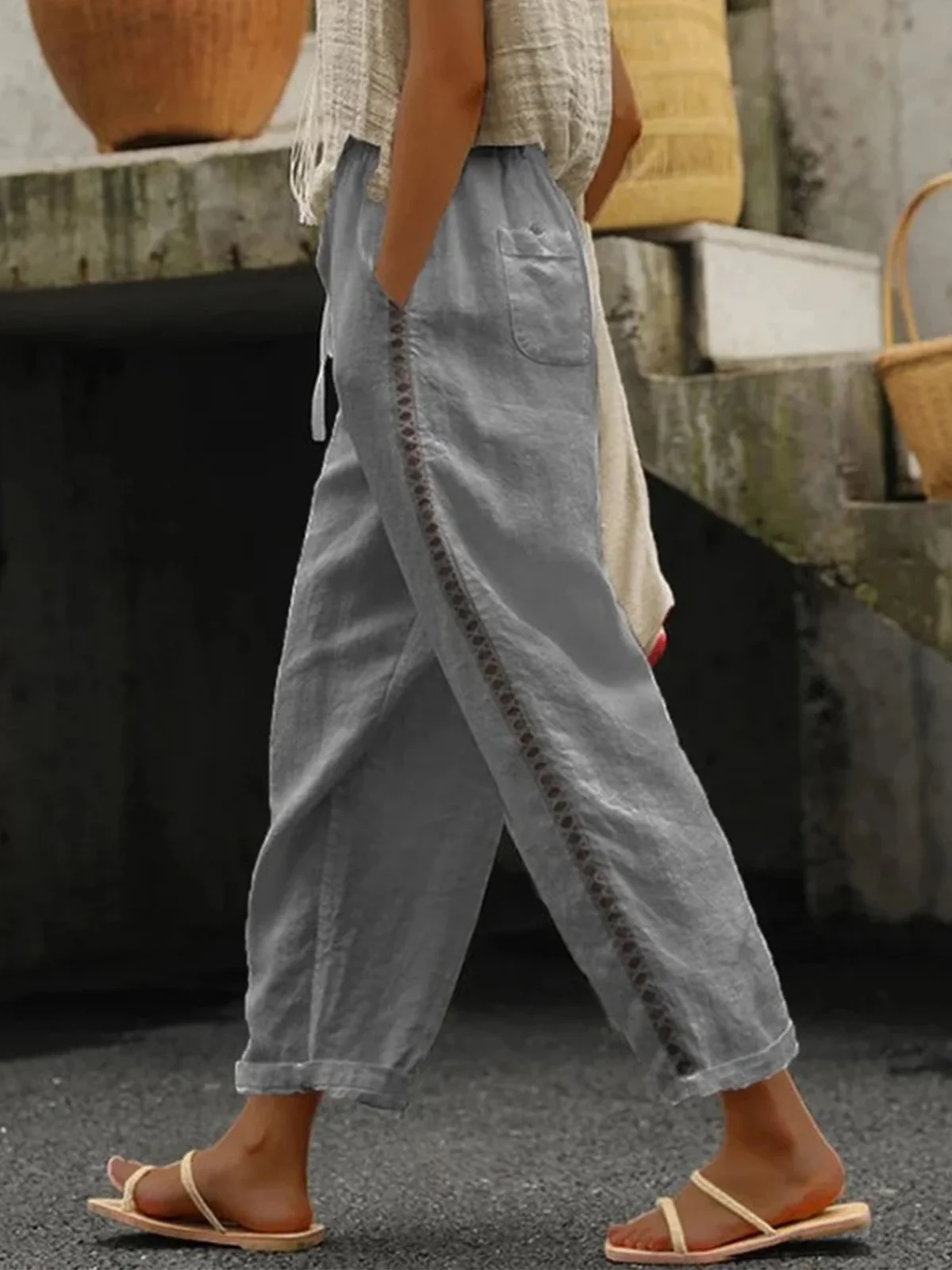 Casual Plain Straight Pants