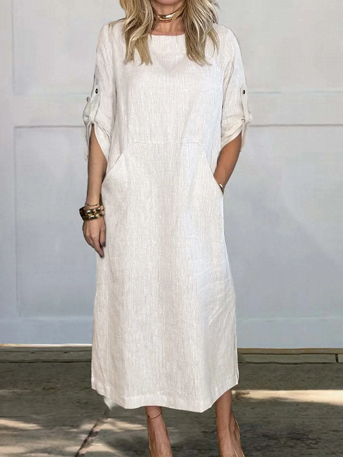 Casual Plain Crew Neck Maxi Dress