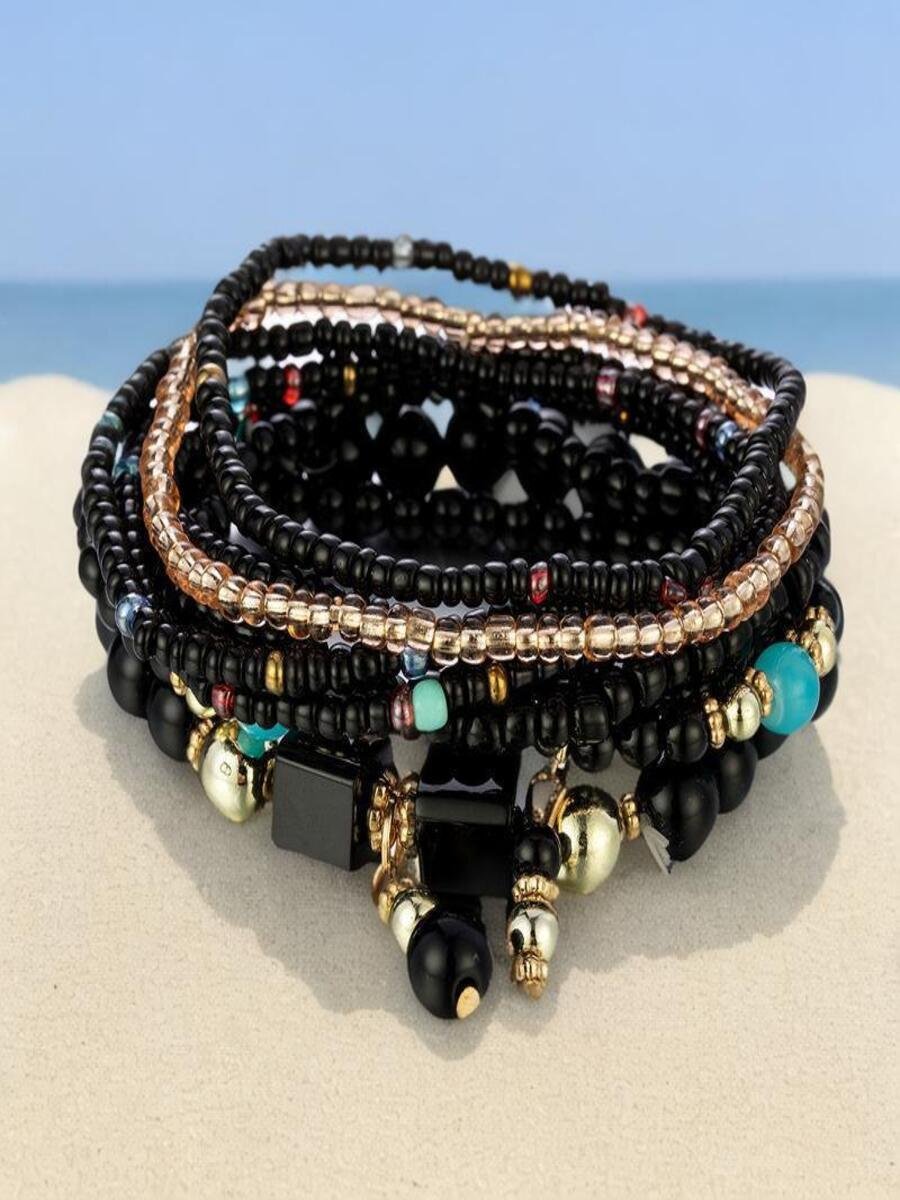 Handmade Bohemian Women's Millet Bead Bracelets, Romantic Element Bracelet Set 8 Pieces/set Bracelet