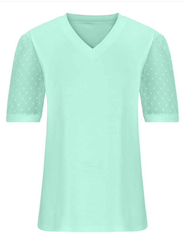 Women Polka Dots V Neck Casual Short Sleeve T-shirt