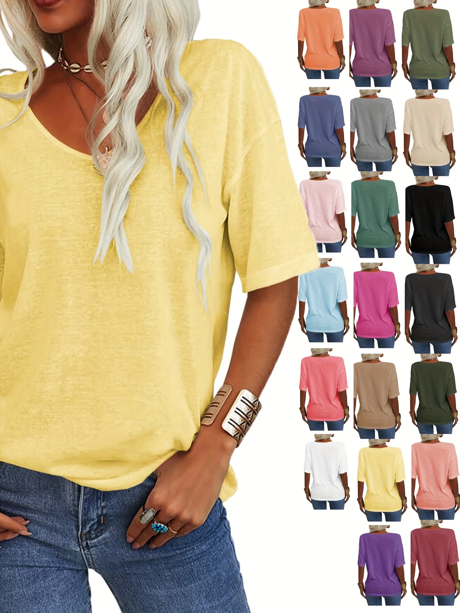 Women Floral V Neck Casual Short Sleeve T-shirt