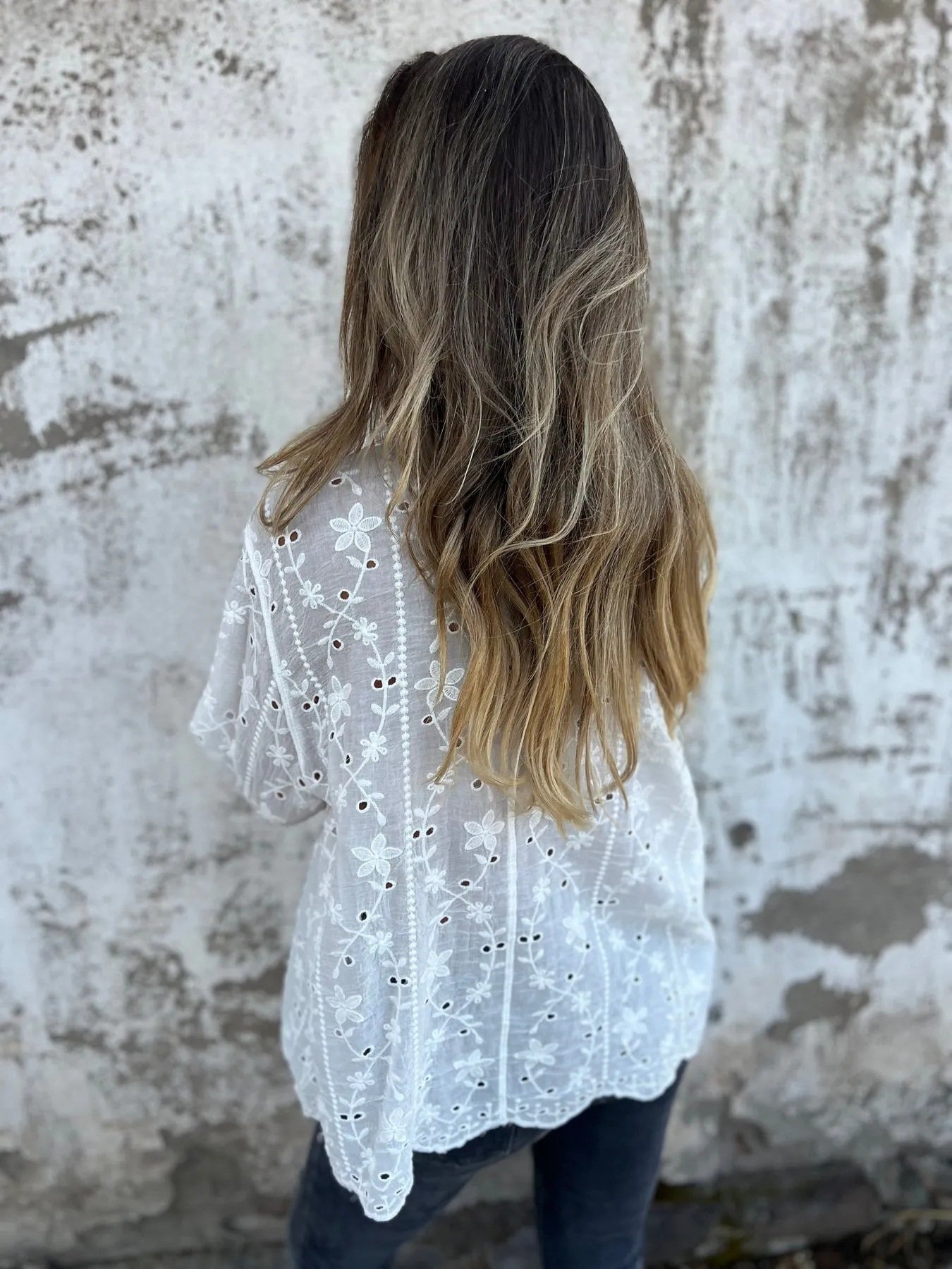 Women's Sweet Temperament Embroidered Hollow Cotton And Linen Holiday Shirt Casual Top