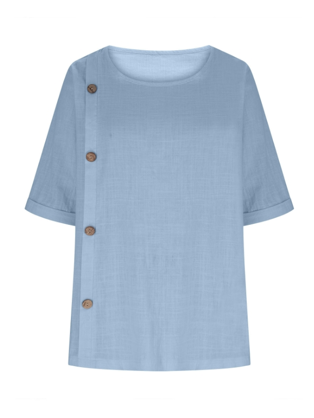 Women's Half Sleeve Blouse Summer Army Green Plain Split Joint Linen Crew Neck Daily Going Out Casual Top